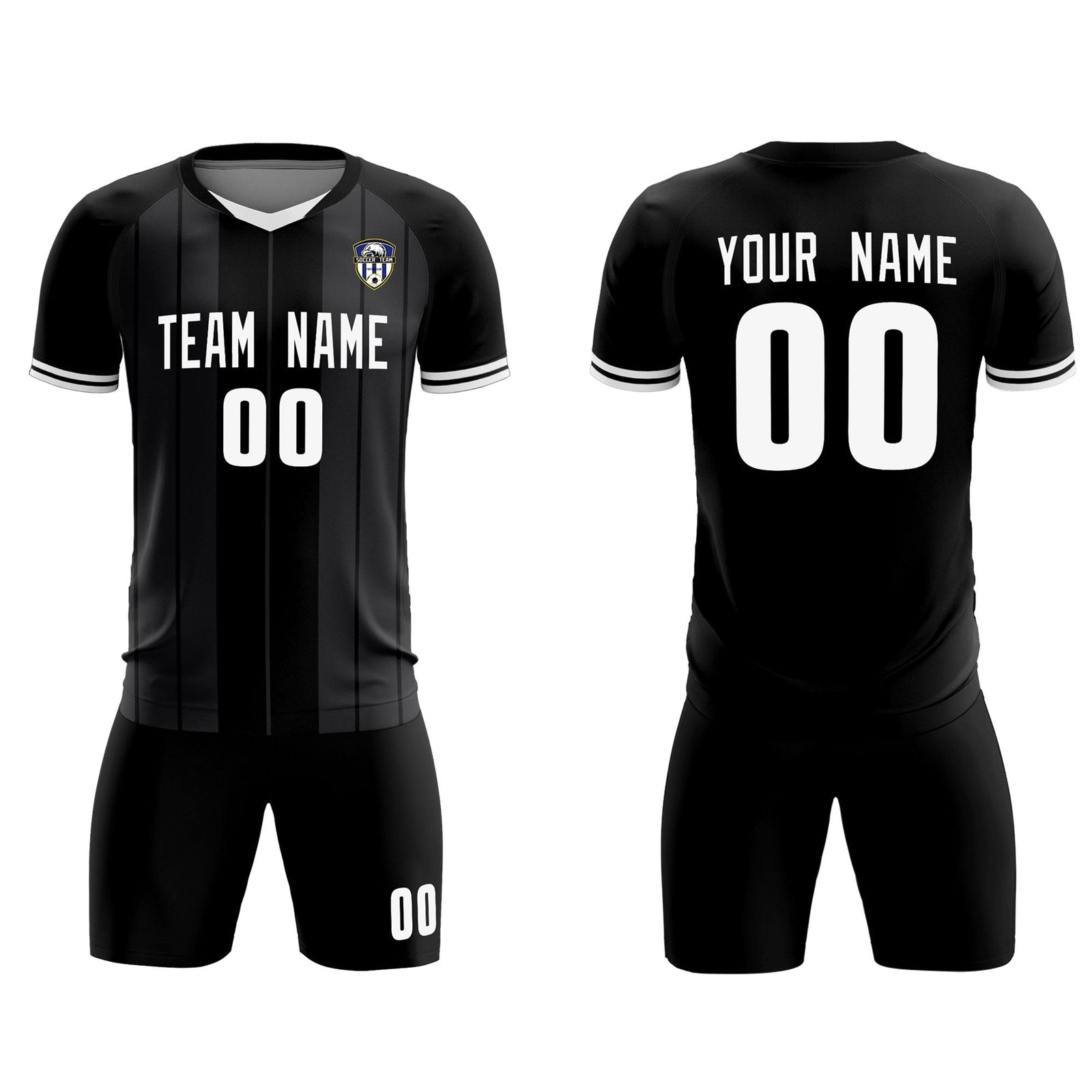 Custom Black Classic Striped Personalized Soccer Tops/Sets Jersey