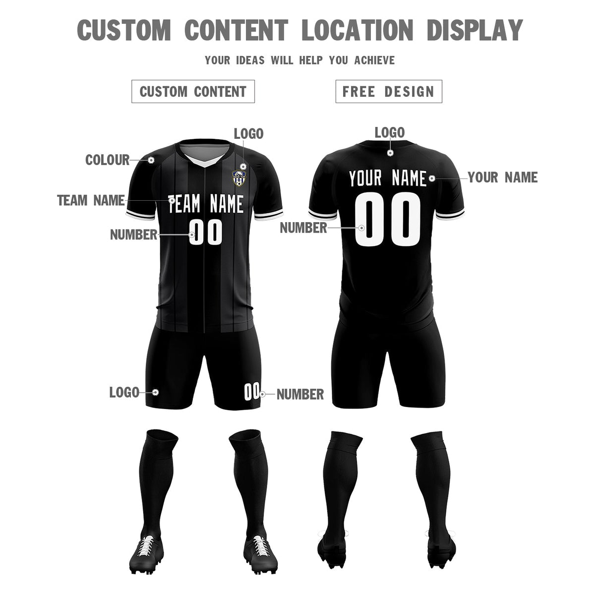 Custom Black Classic Striped Personalized Soccer Tops/Sets Jersey