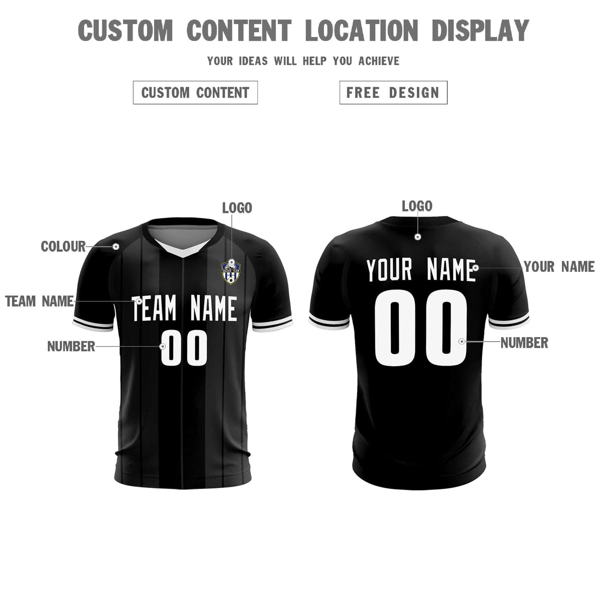 Custom Black Classic Striped Personalized Soccer Tops/Sets Jersey