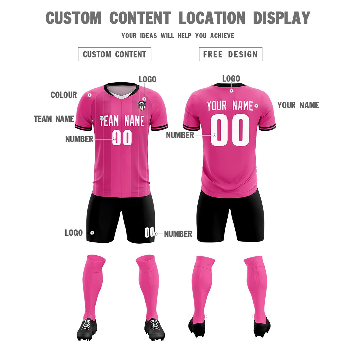 Custom Pink Classic Striped Personalized Soccer Tops/Sets Jersey