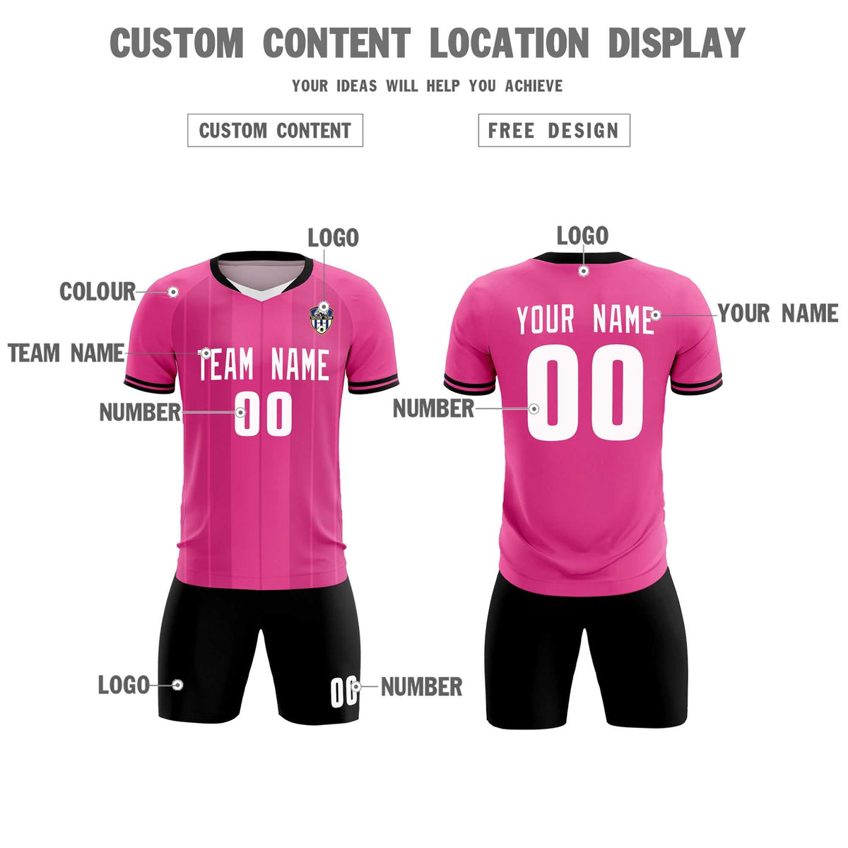 Custom Pink Classic Striped Personalized Soccer Tops/Sets Jersey