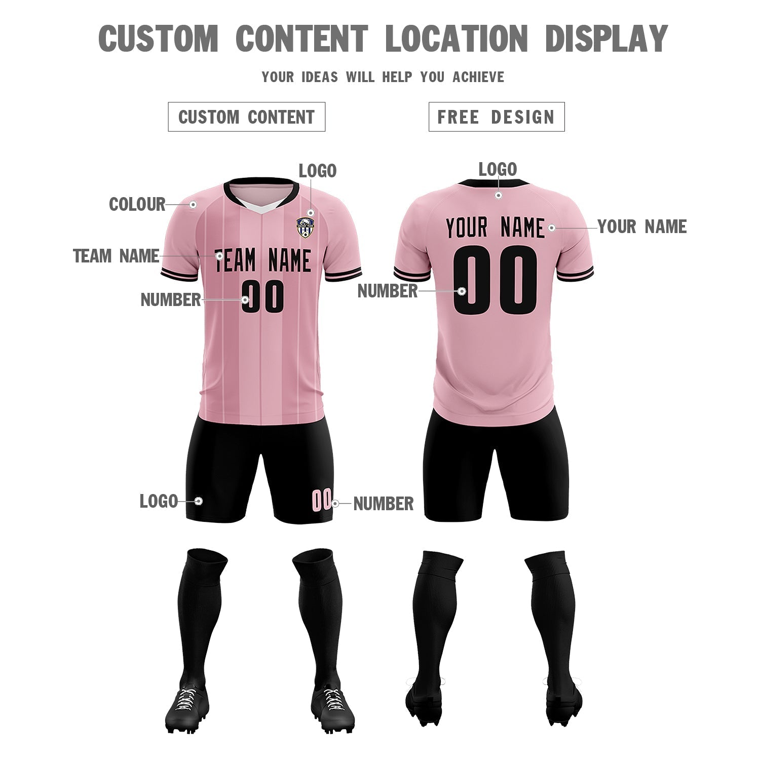 Custom Light Pink Classic Striped Personalized Soccer Tops/Sets Jersey