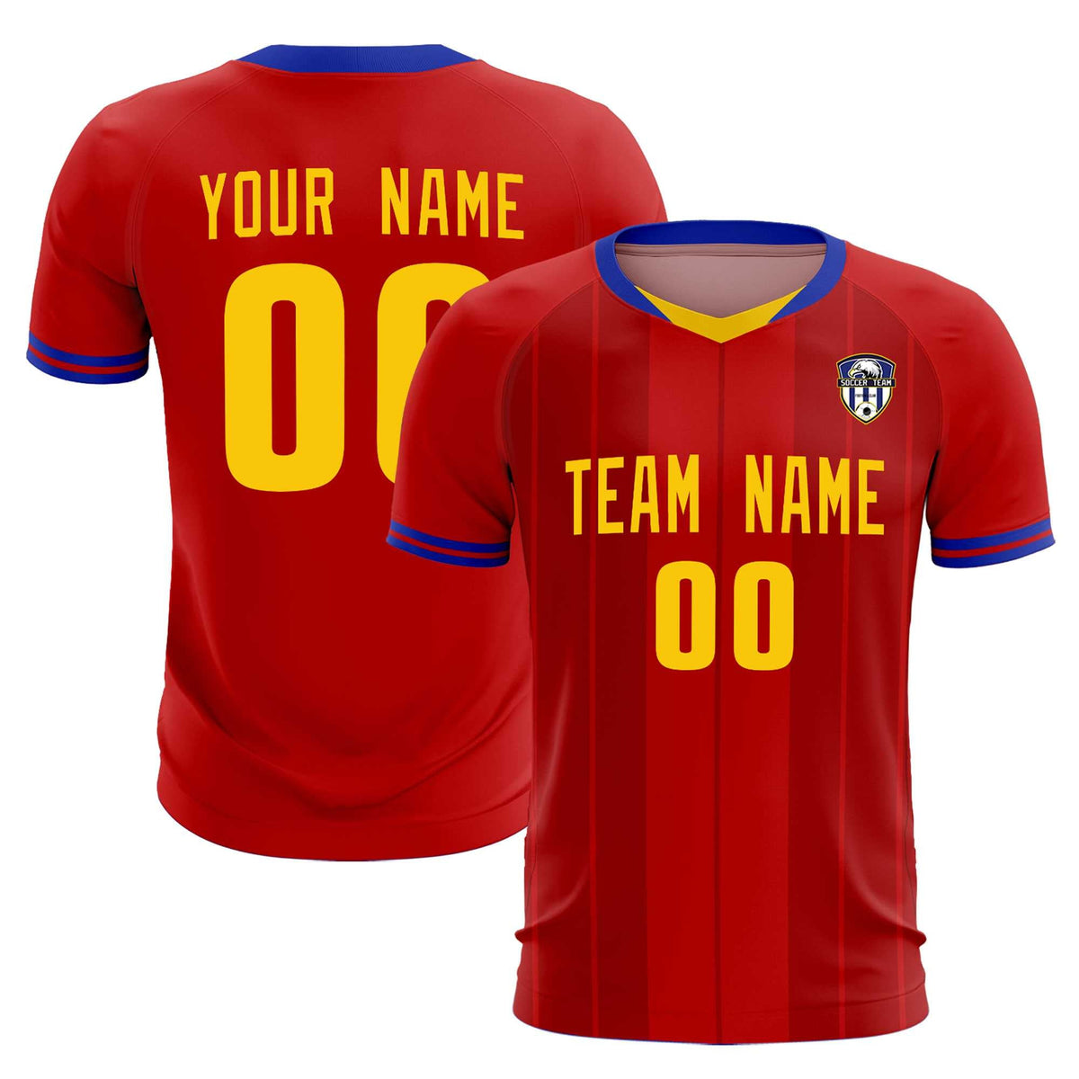 Custom Red Classic Striped Personalized Soccer Tops/Sets Jersey