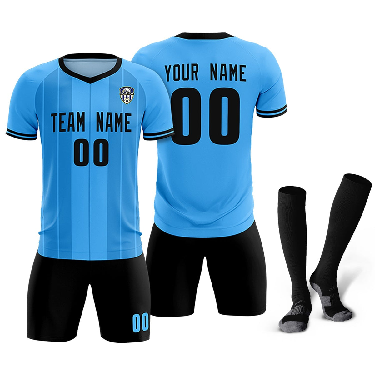 Custom Powder Blue Classic Striped Personalized Soccer Tops/Sets Jersey