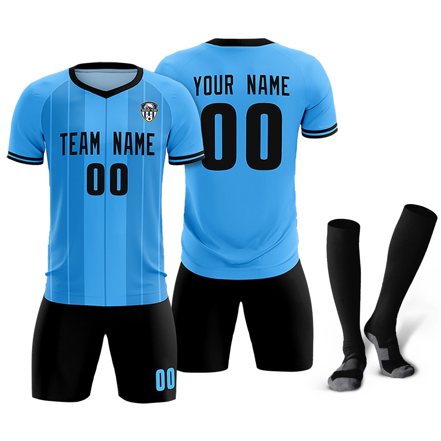 Custom Powder Blue Classic Striped Personalized Soccer Tops/Sets Jersey