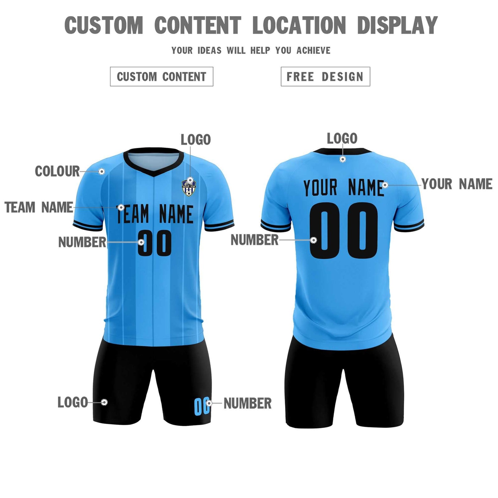Custom Powder Blue Classic Striped Personalized Soccer Tops/Sets Jersey