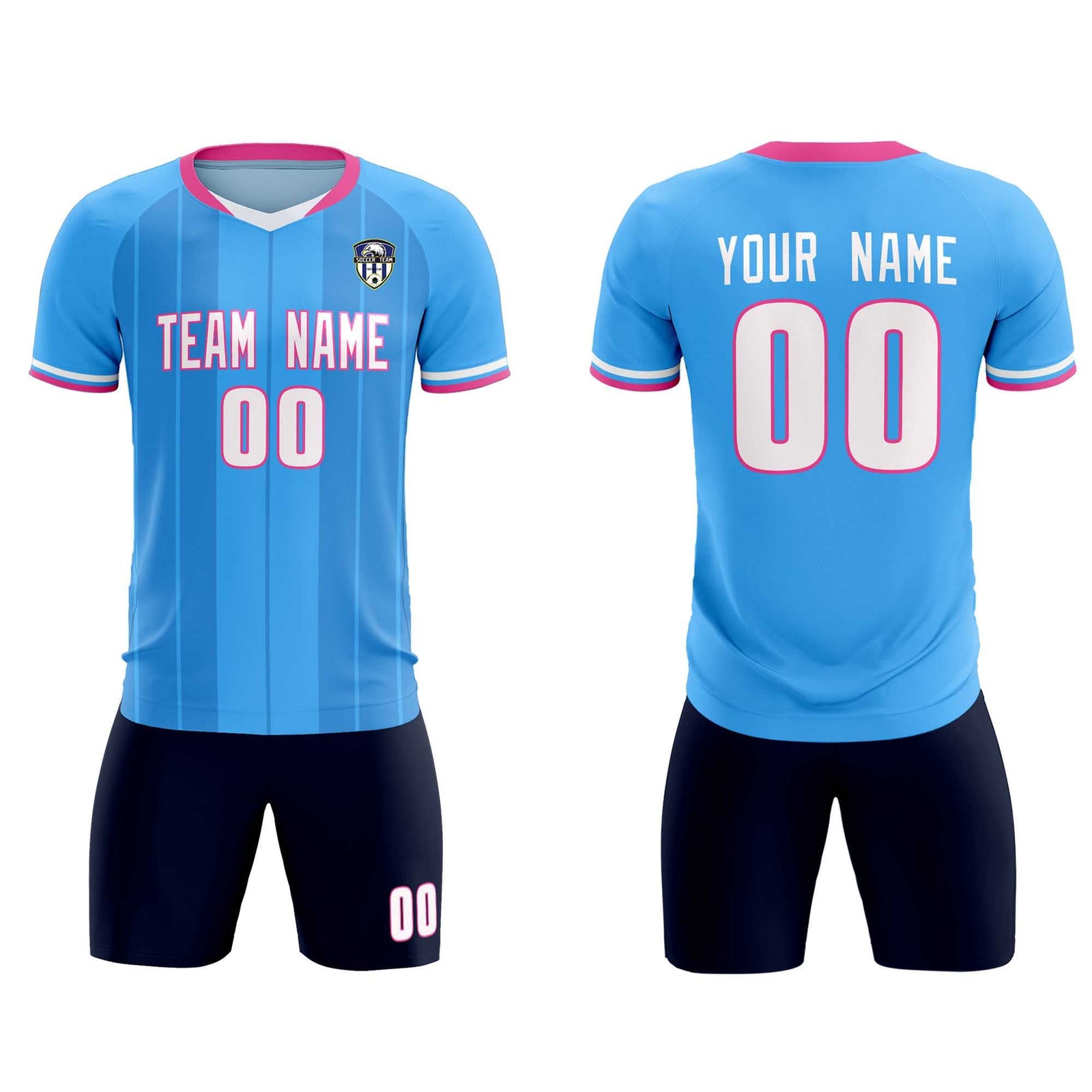 Custom Powder Blue Classic Striped Personalized Soccer Tops/Sets Jersey