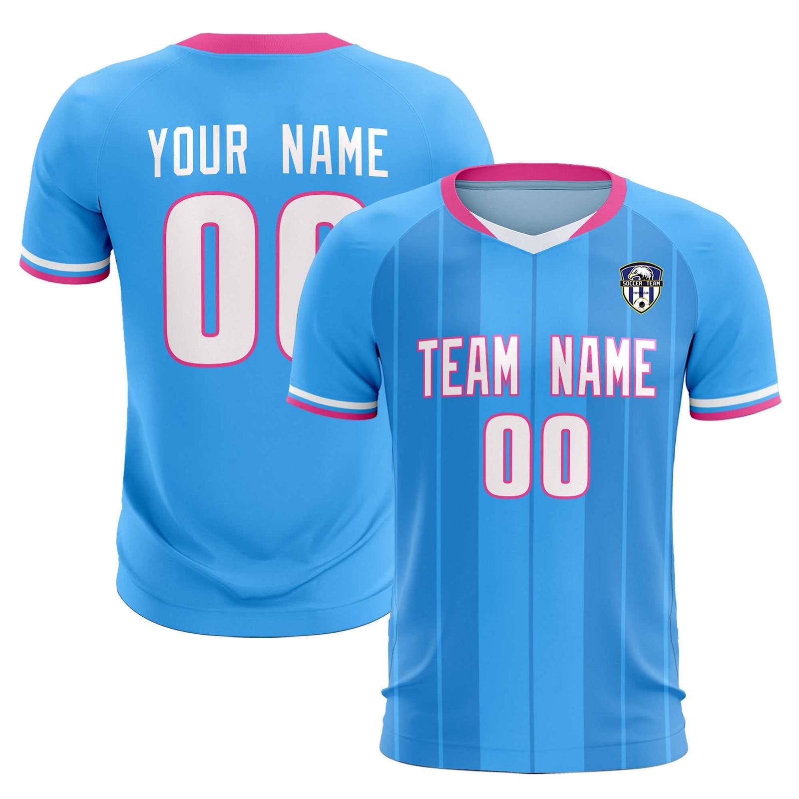 Custom Powder Blue Classic Striped Personalized Soccer Tops/Sets Jersey
