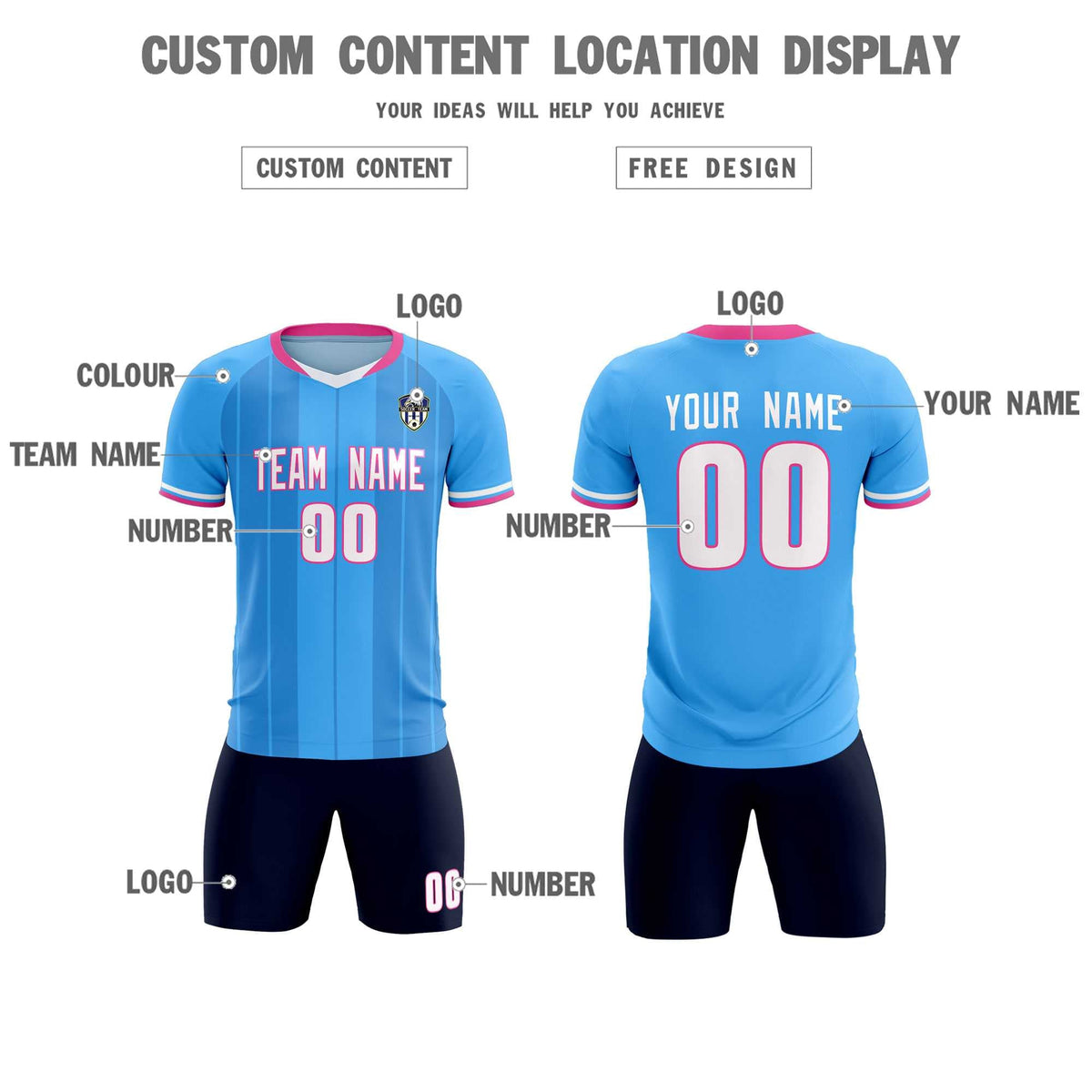 Custom Powder Blue Classic Striped Personalized Soccer Tops/Sets Jersey