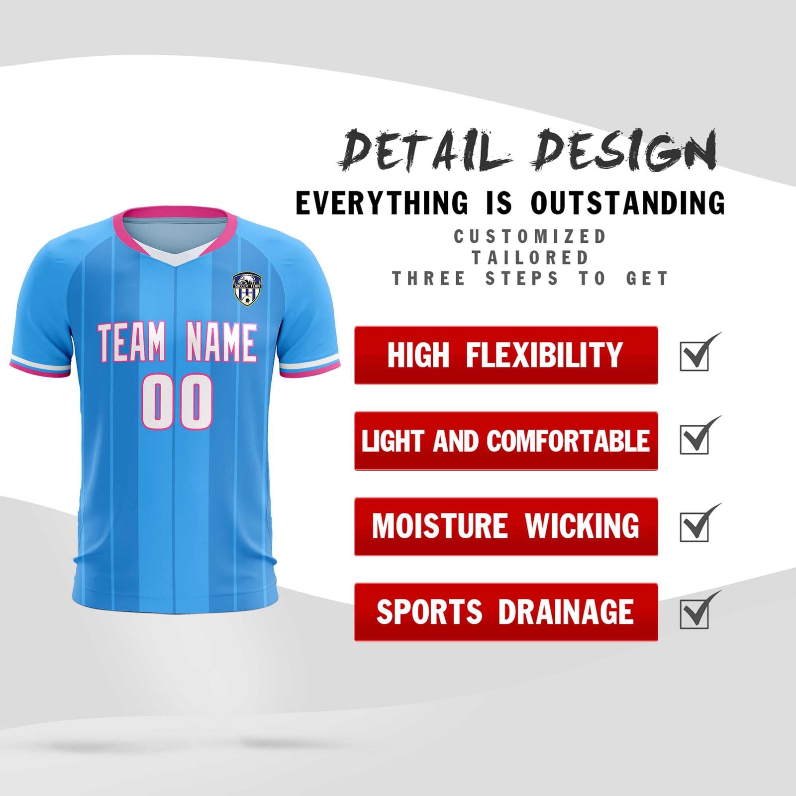 Custom Powder Blue Classic Striped Personalized Soccer Tops/Sets Jersey