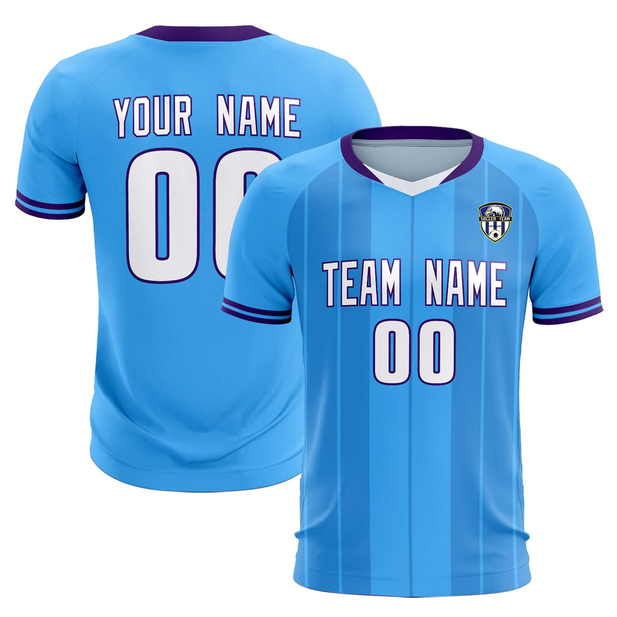 Custom Powder Blue Classic Striped Personalized Soccer Tops/Sets Jersey