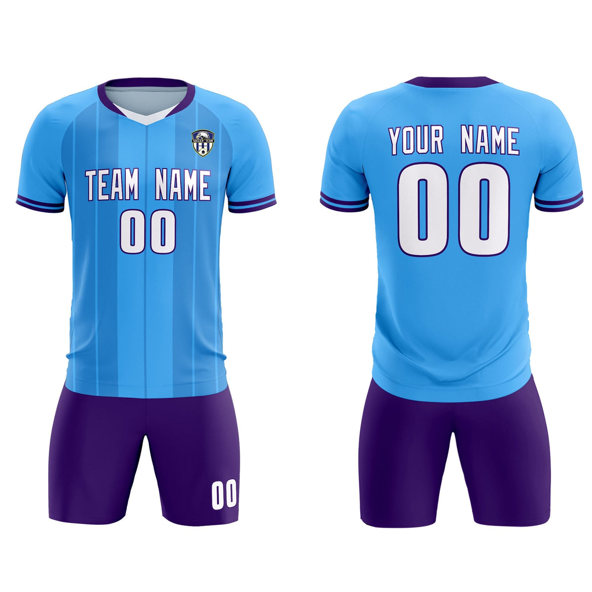 Custom Powder Blue Classic Striped Personalized Soccer Tops/Sets Jersey