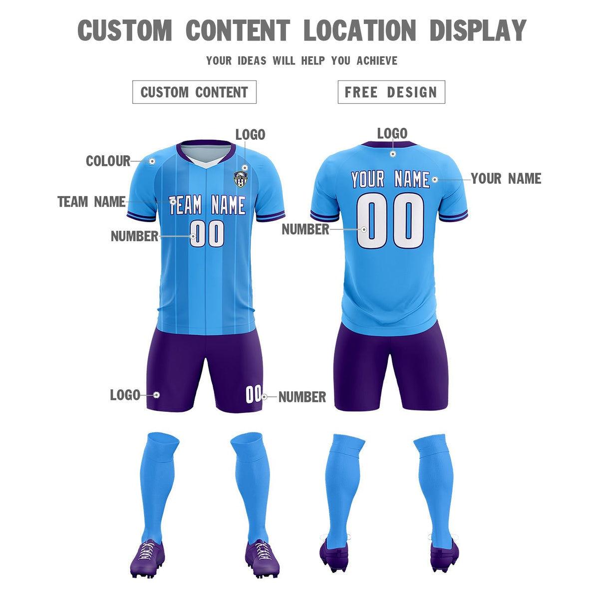 Custom Powder Blue Classic Striped Personalized Soccer Tops/Sets Jersey