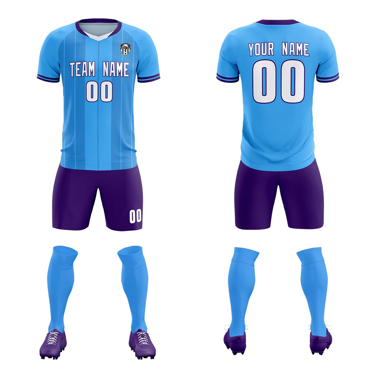 Custom Powder Blue Classic Striped Personalized Soccer Tops/Sets Jersey