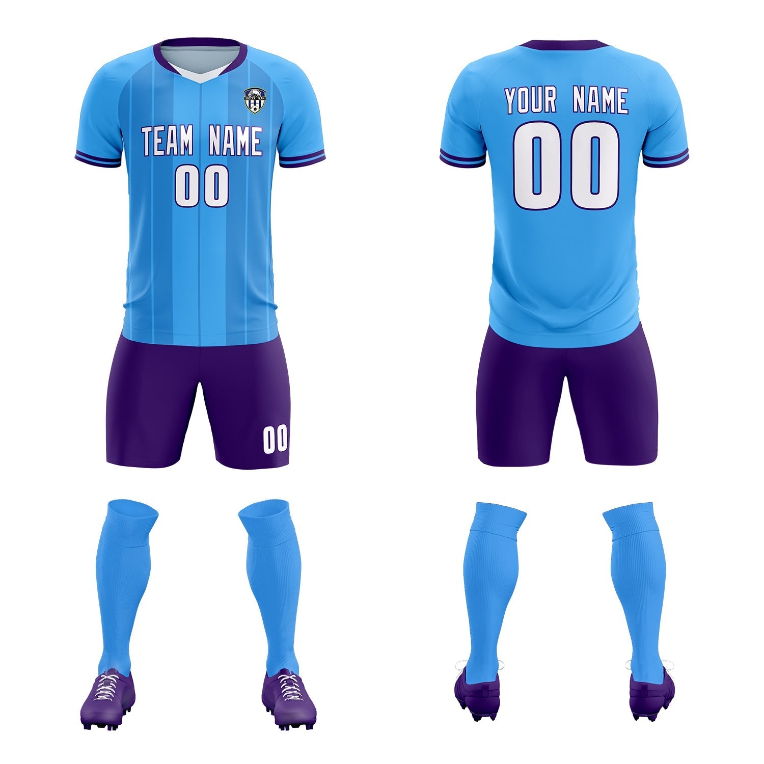 Custom Powder Blue Classic Striped Personalized Soccer Tops/Sets Jersey