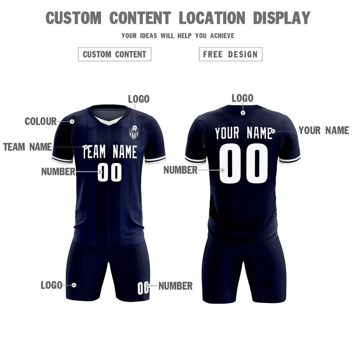 Custom Navy Classic Striped Personalized Soccer Tops/Sets Jersey