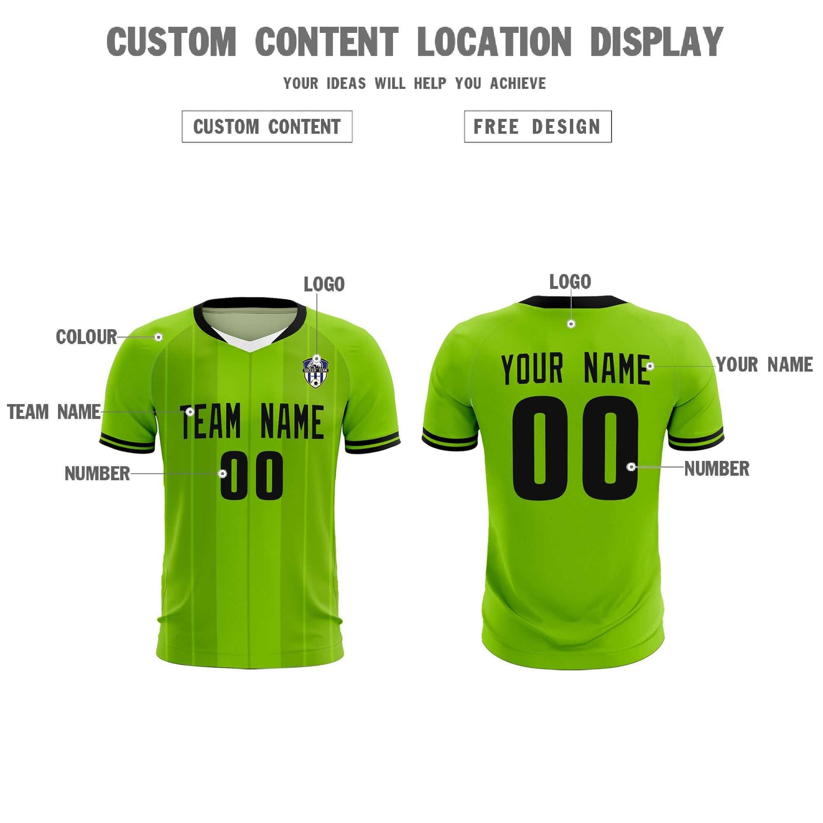 Custom Neon Green Classic Striped Personalized Soccer Tops/Sets Jersey