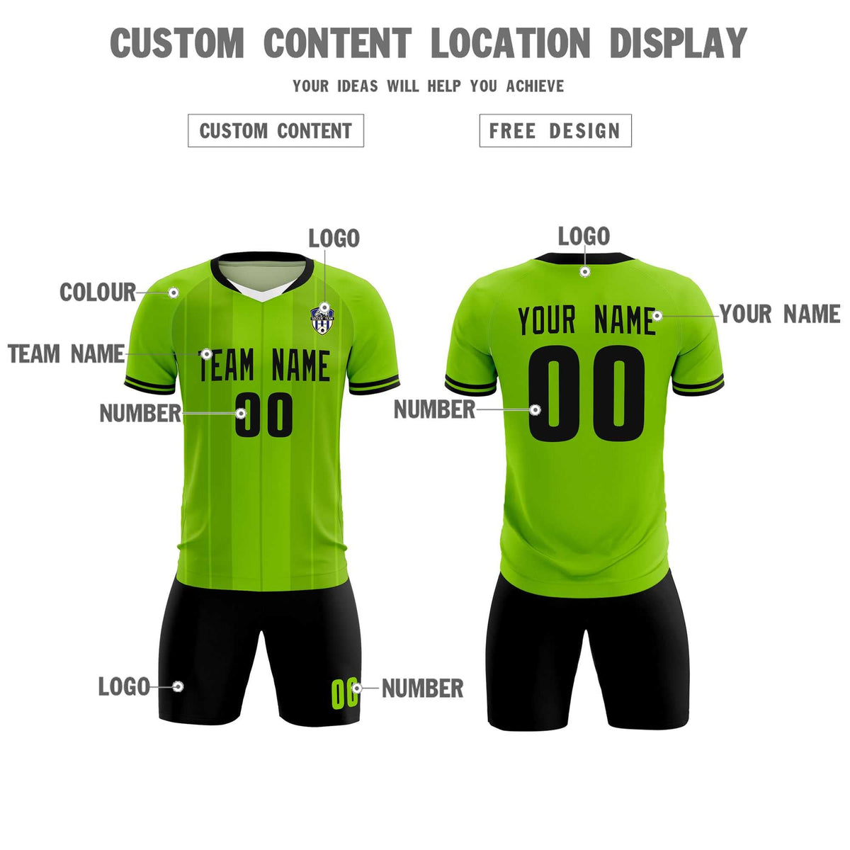 Custom Neon Green Classic Striped Personalized Soccer Tops/Sets Jersey