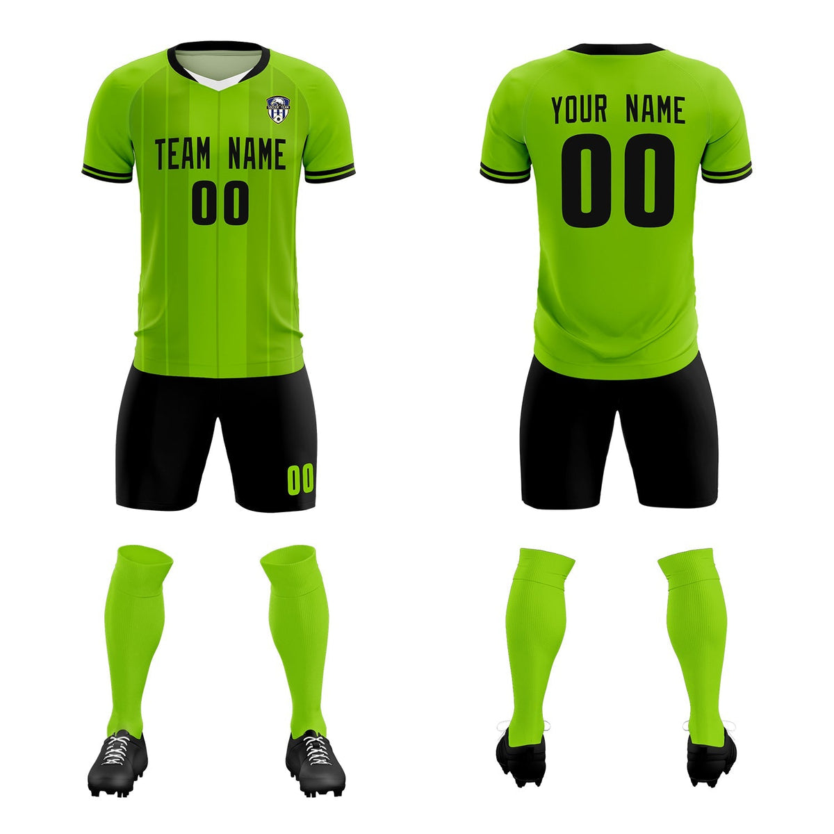 Custom Neon Green Classic Striped Personalized Soccer Tops/Sets Jersey