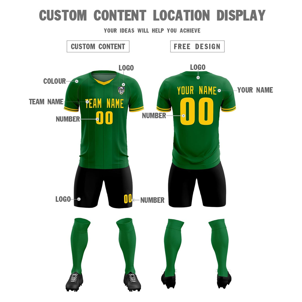 Custom Kelly Green Classic Striped Personalized Soccer Tops/Sets Jersey