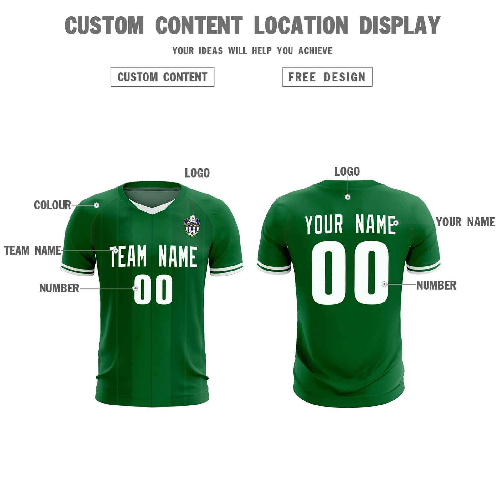 Custom Kelly Green Classic Striped Personalized Soccer Tops/Sets Jersey