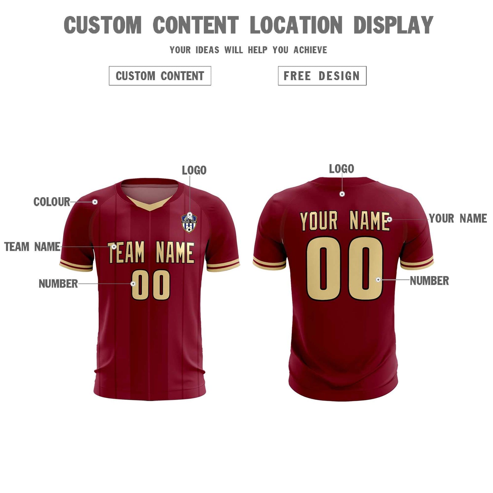Custom Crimson Classic Striped Personalized Soccer Tops/Sets Jersey