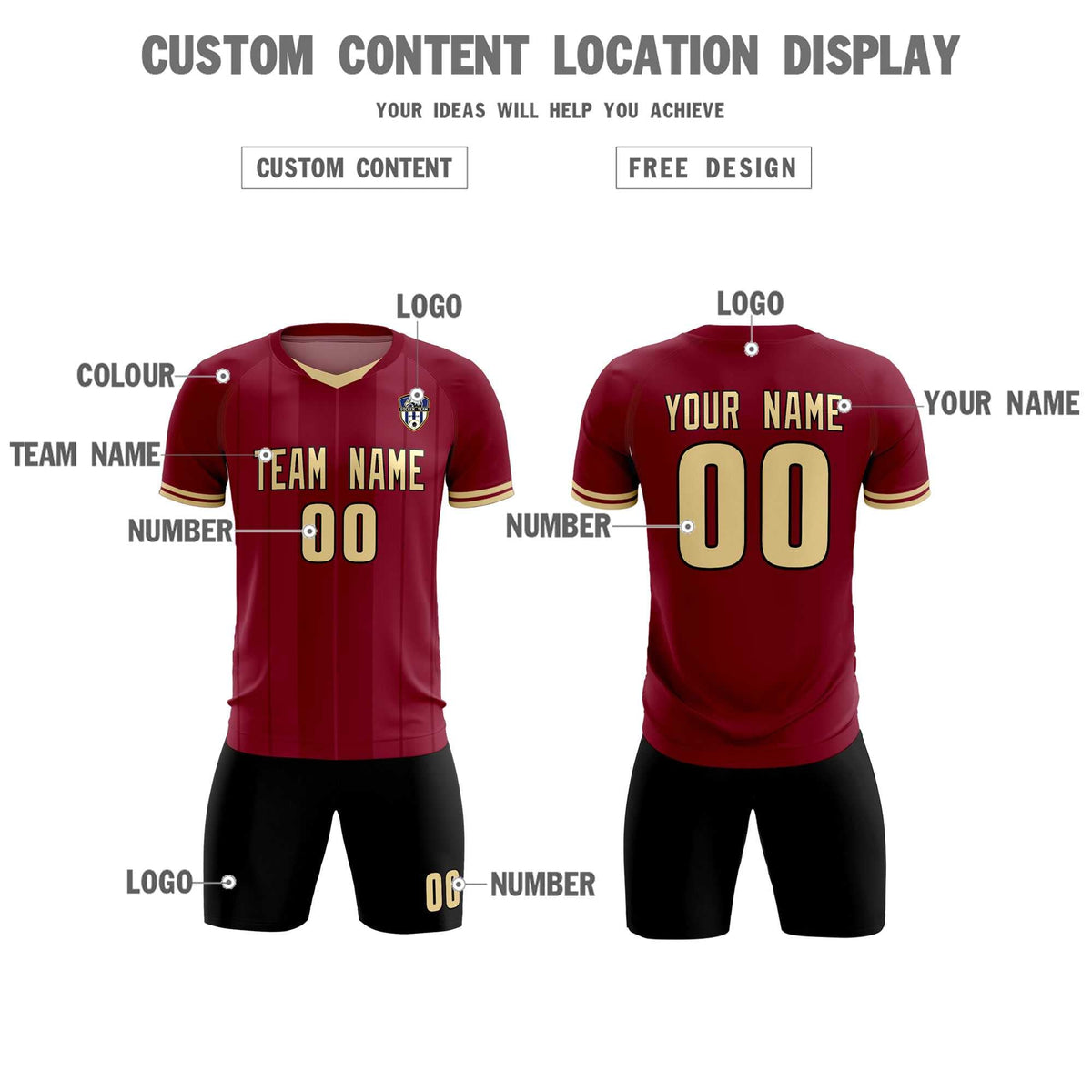 Custom Crimson Classic Striped Personalized Soccer Tops/Sets Jersey