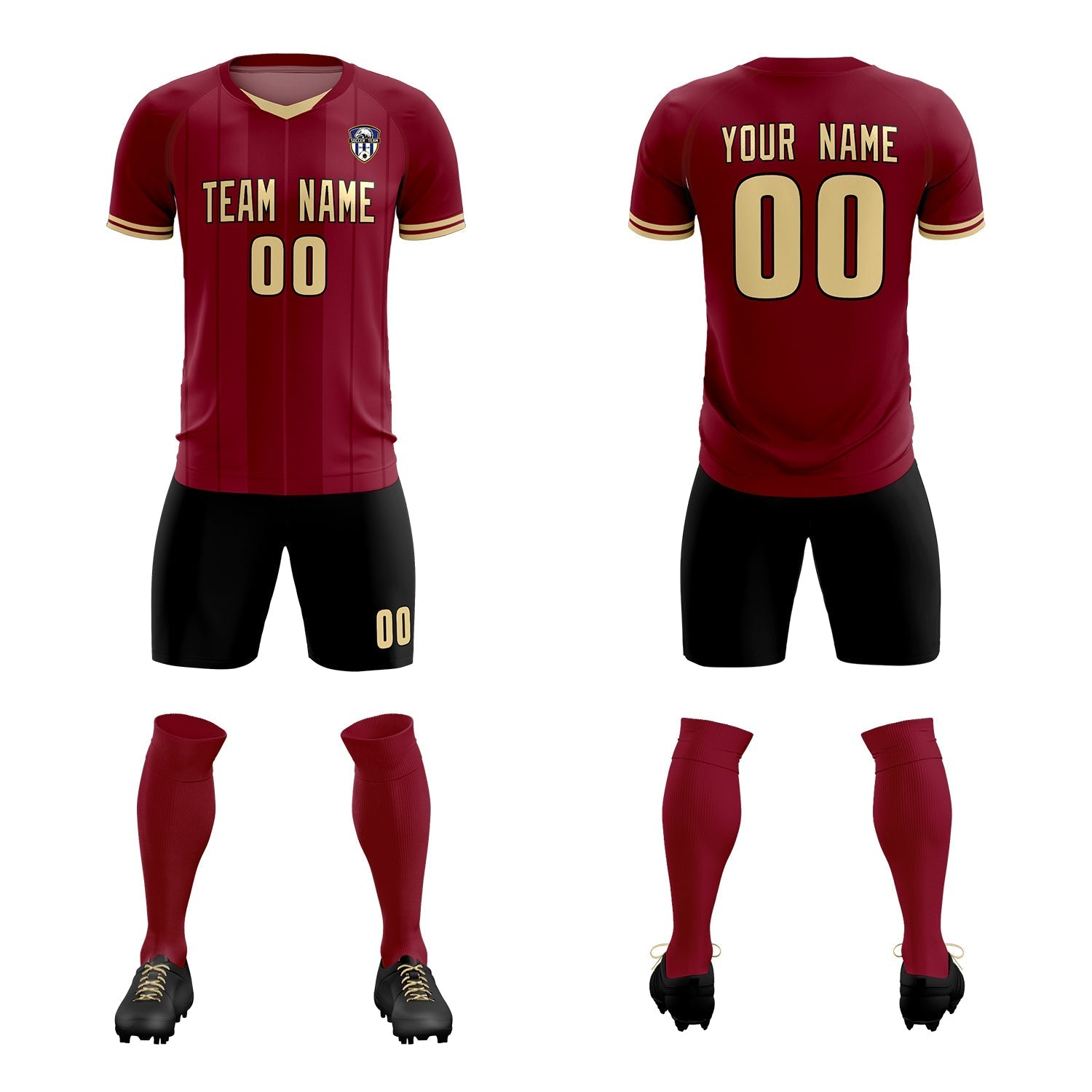 Custom Crimson Classic Striped Personalized Soccer Tops/Sets Jersey