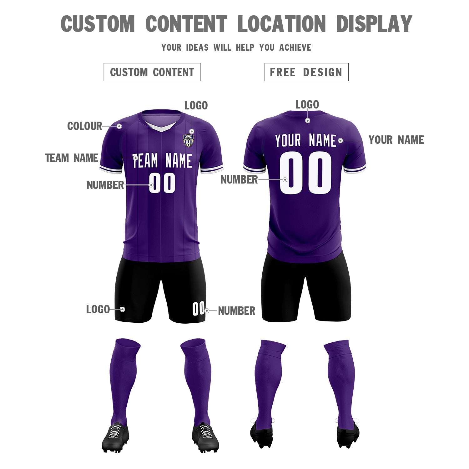 Custom Purple Classic Striped Personalized Soccer Tops/Sets Jersey