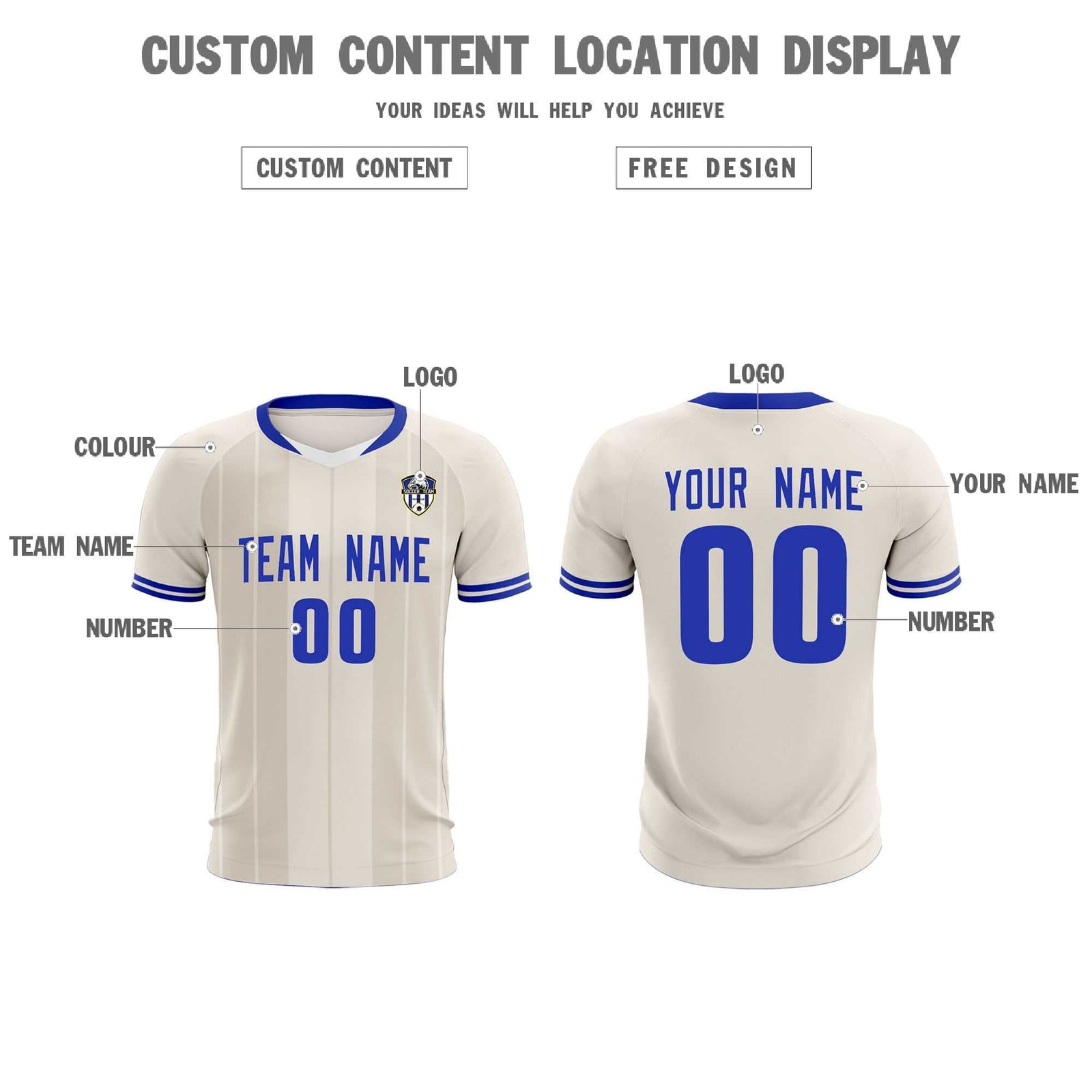Custom Cream Classic Striped Personalized Soccer Tops/Sets Jersey