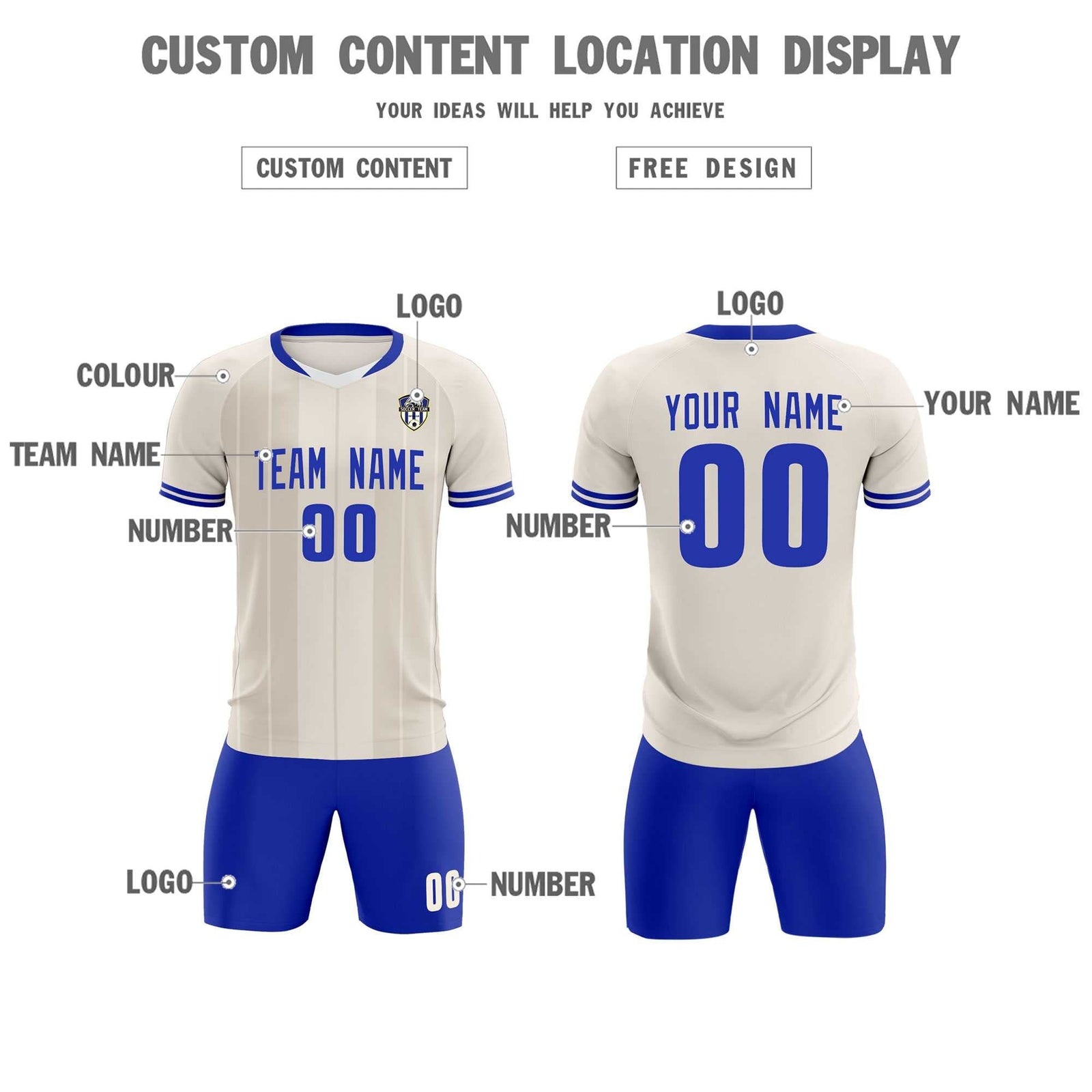 Custom Cream Classic Striped Personalized Soccer Tops/Sets Jersey