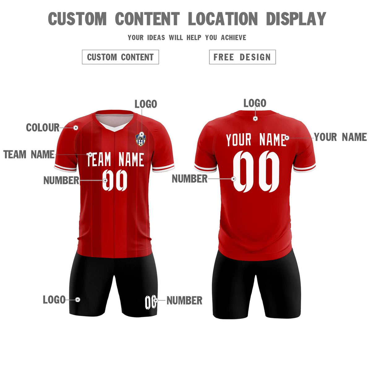 Custom Red Classic Striped Personalized Soccer Tops/Sets Jersey