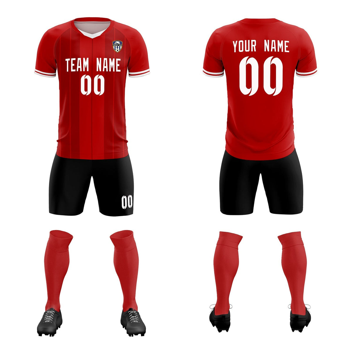 Custom Red Classic Striped Personalized Soccer Tops/Sets Jersey