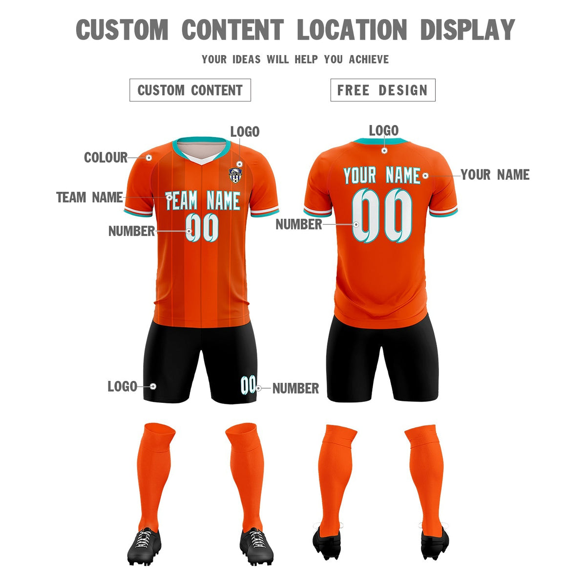 Custom Orange Classic Striped Personalized Soccer Tops/Sets Jersey