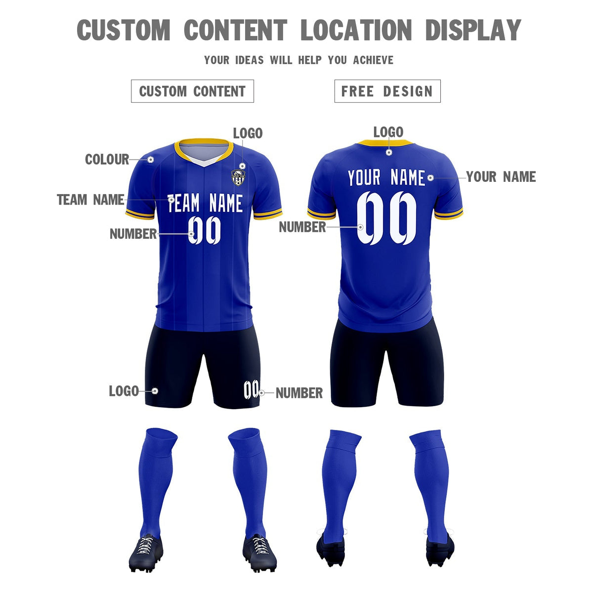 Custom Royal Classic Striped Personalized Soccer Tops/Sets Jersey