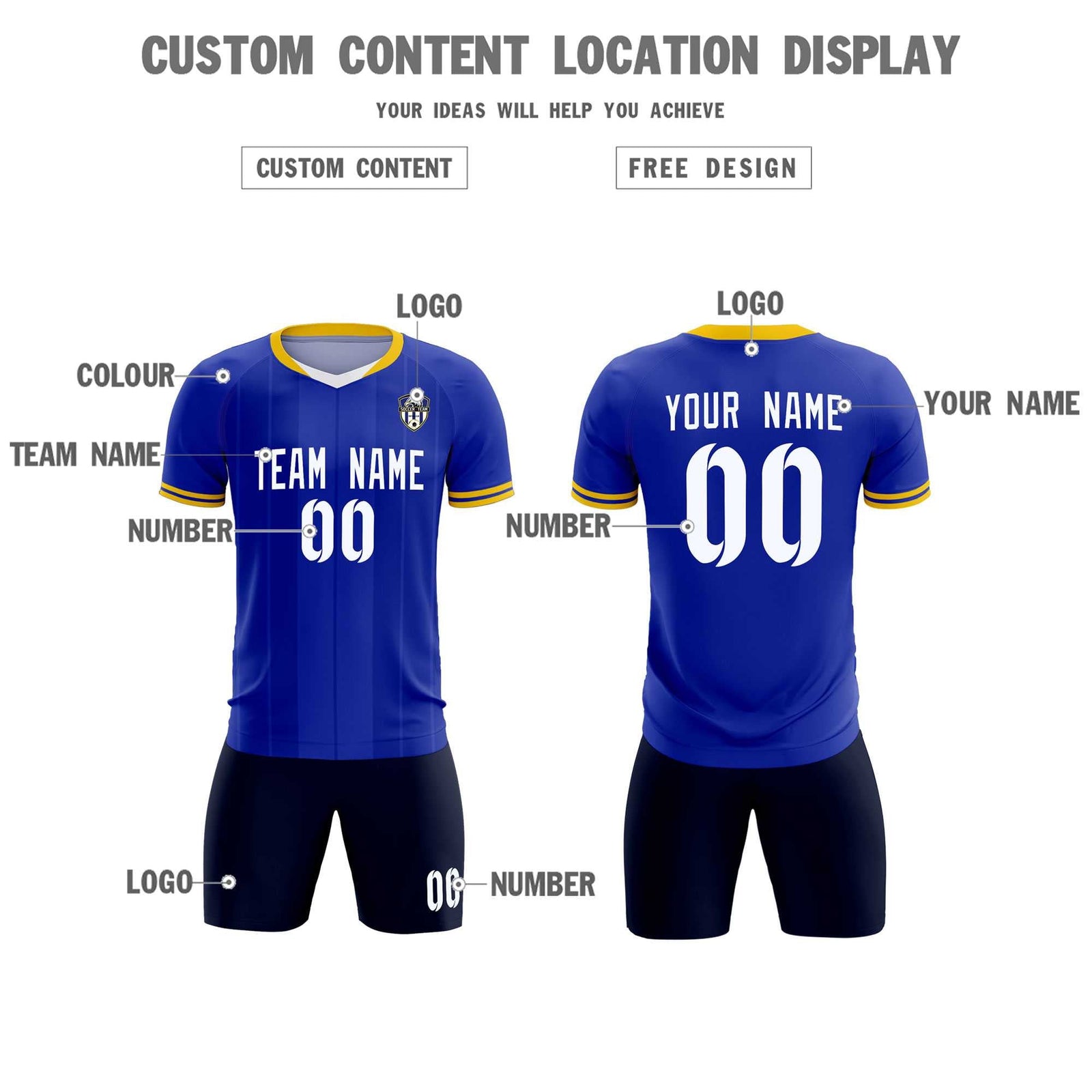 Custom Royal Classic Striped Personalized Soccer Tops/Sets Jersey