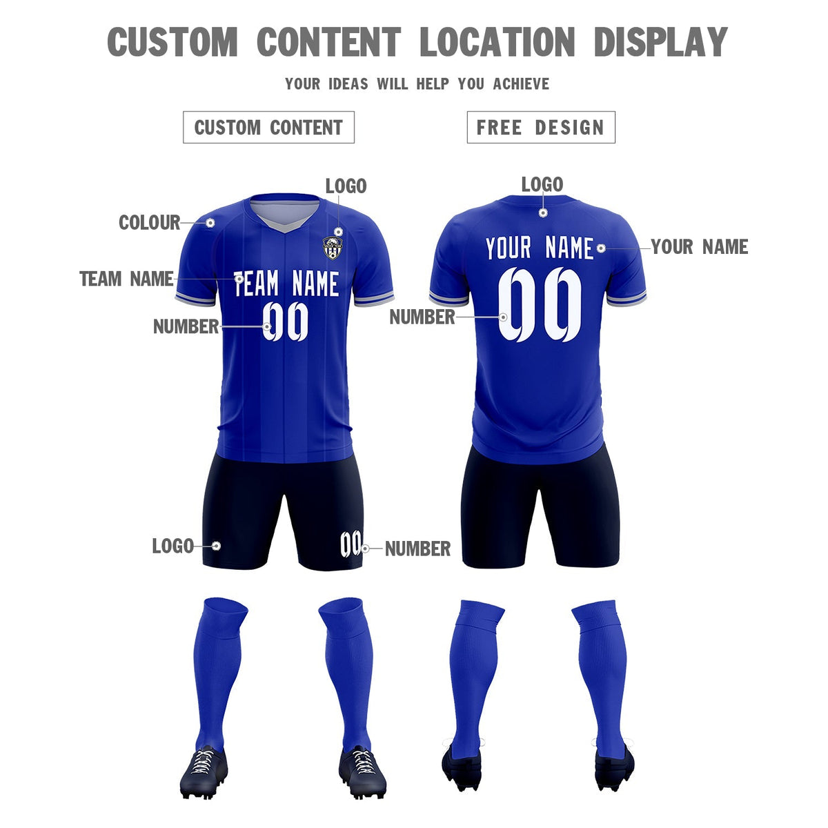 Custom Royal Classic Striped Personalized Soccer Tops/Sets Jersey