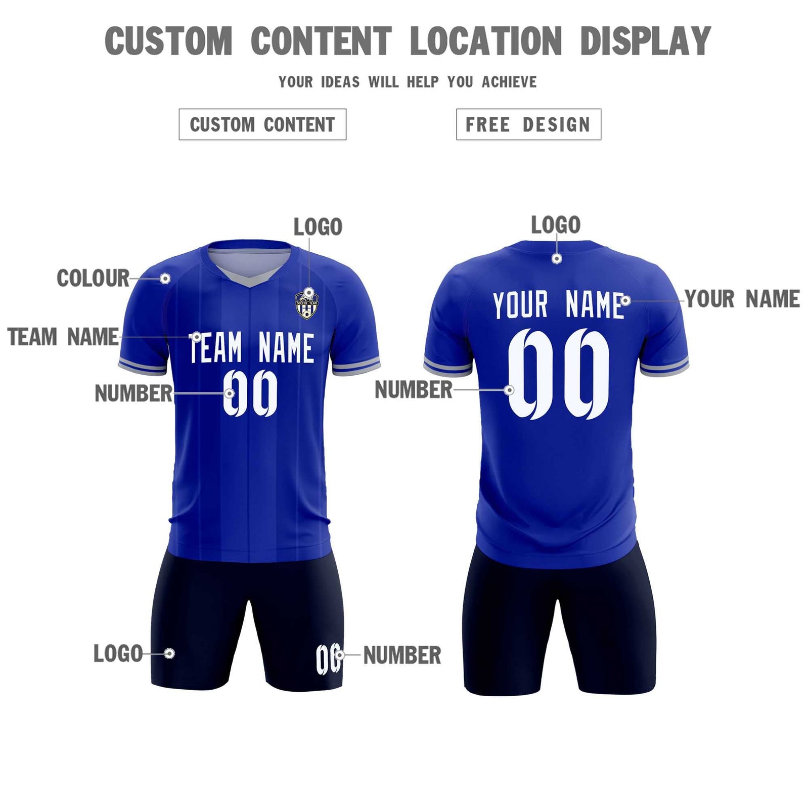 Custom Royal Classic Striped Personalized Soccer Tops/Sets Jersey