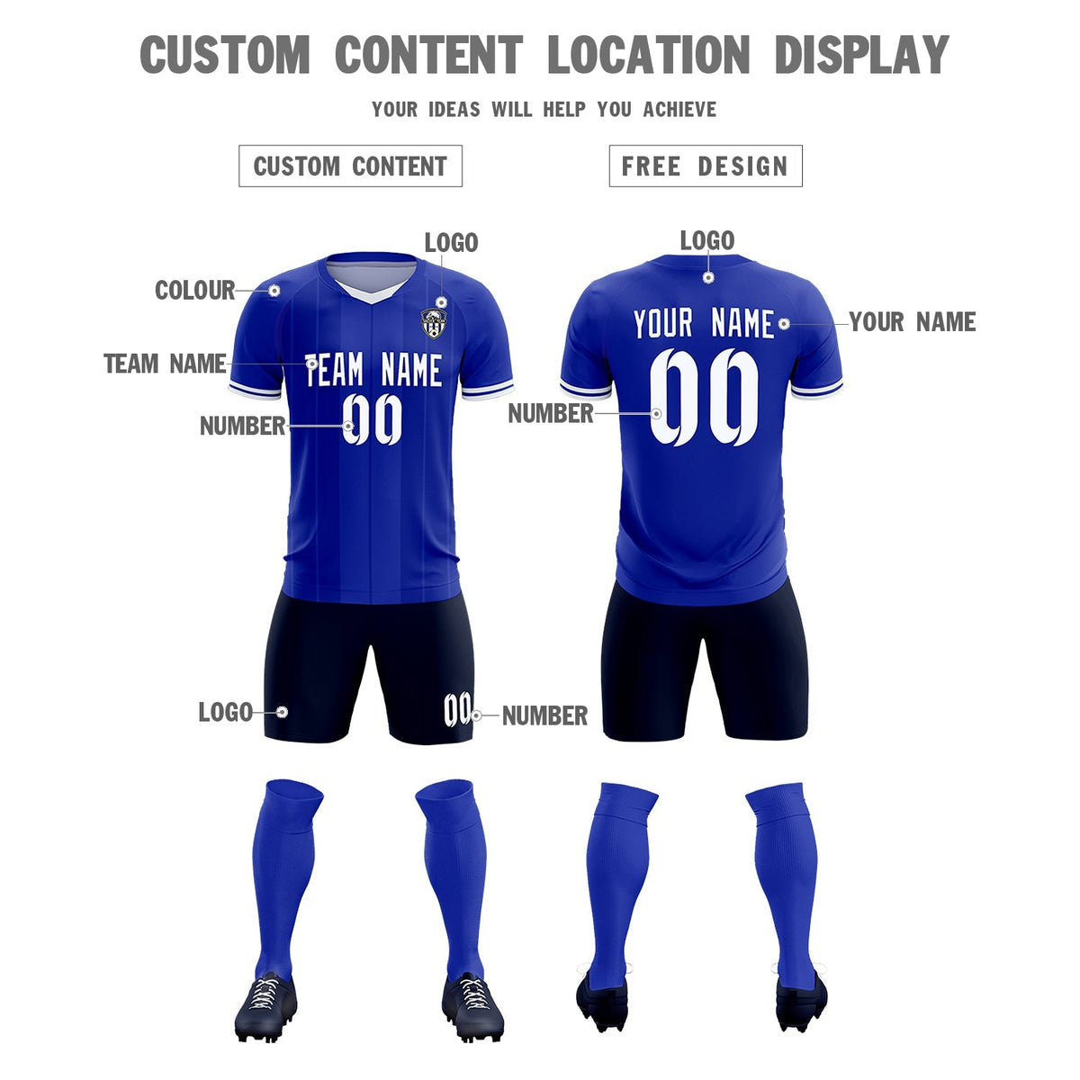 Custom Royal Classic Striped Personalized Soccer Tops/Sets Jersey