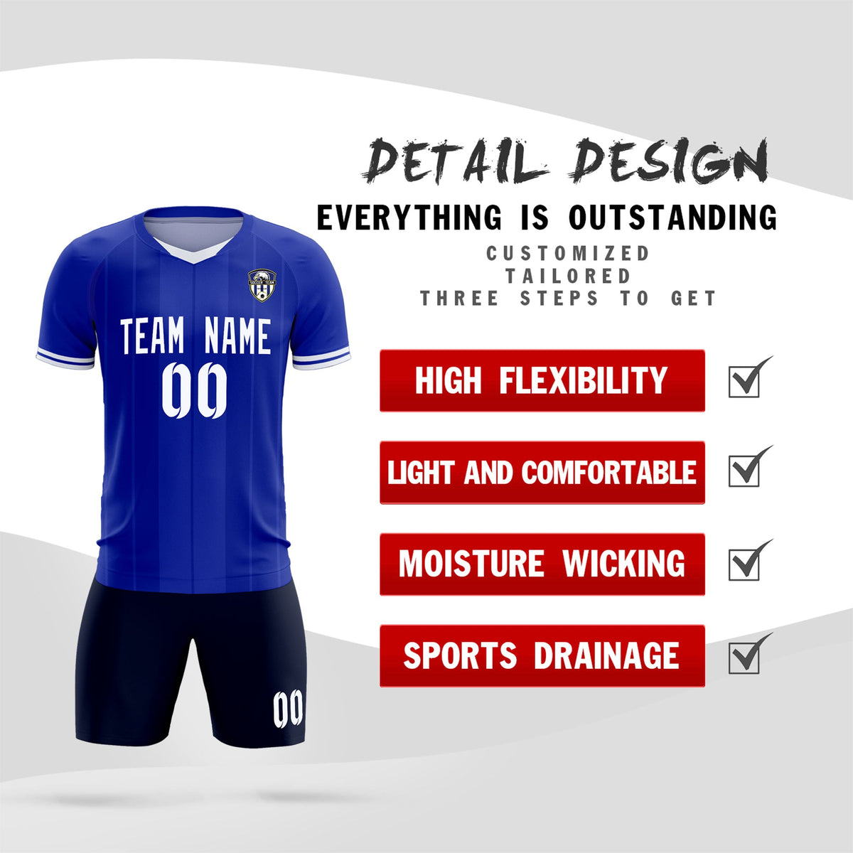 Custom Royal Classic Striped Personalized Soccer Tops/Sets Jersey