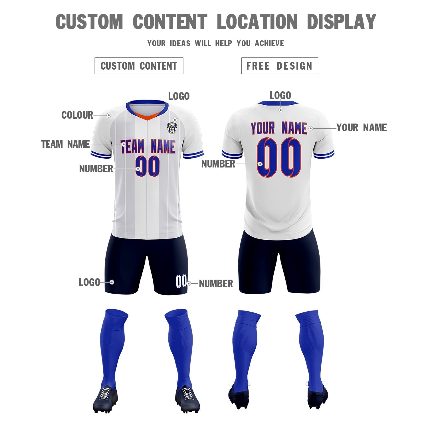 Custom White Classic Striped Personalized Soccer Tops/Sets Jersey