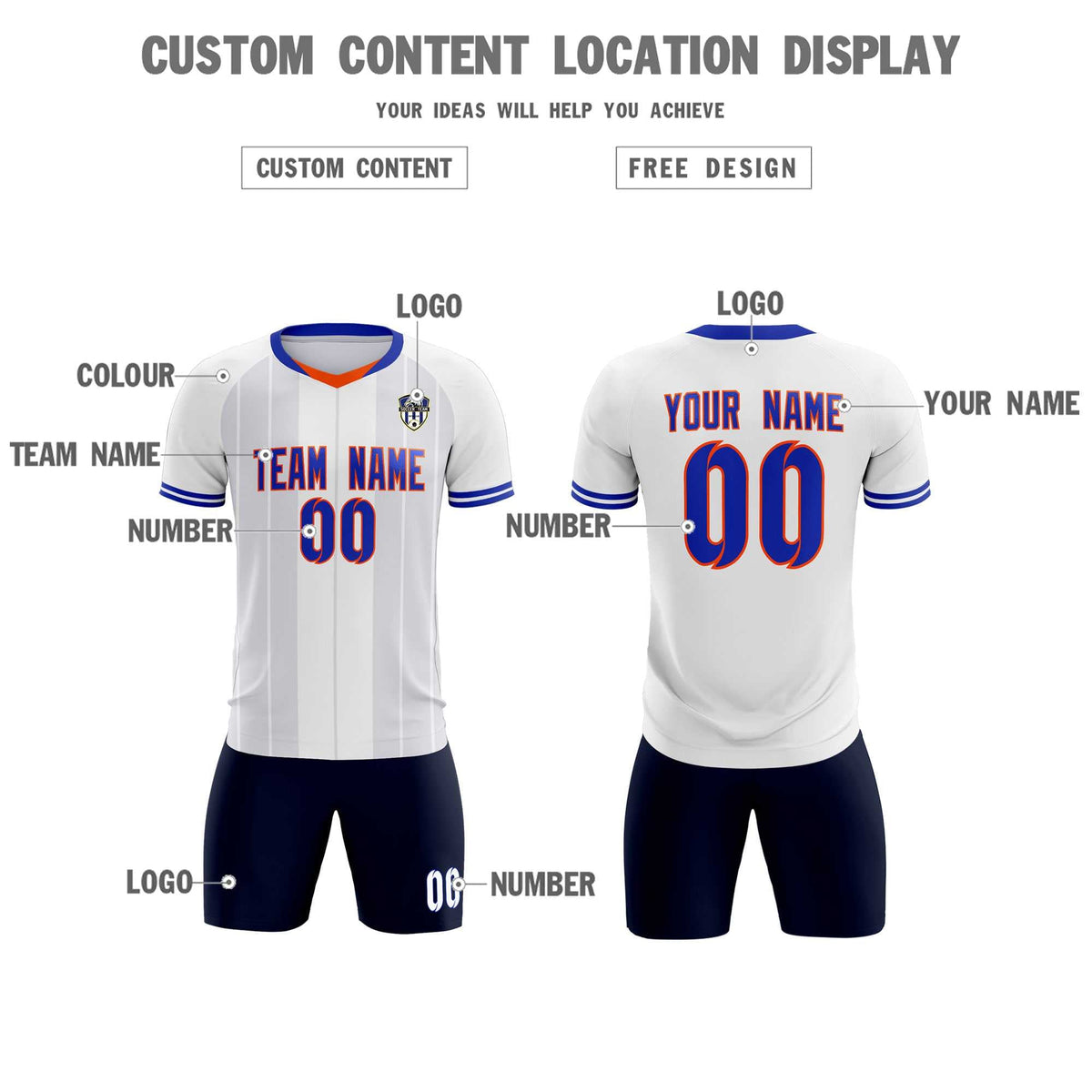Custom White Classic Striped Personalized Soccer Tops/Sets Jersey