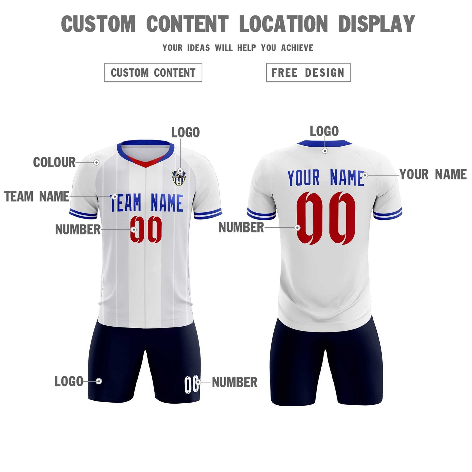 Custom White Classic Striped Personalized Soccer Tops/Sets Jersey