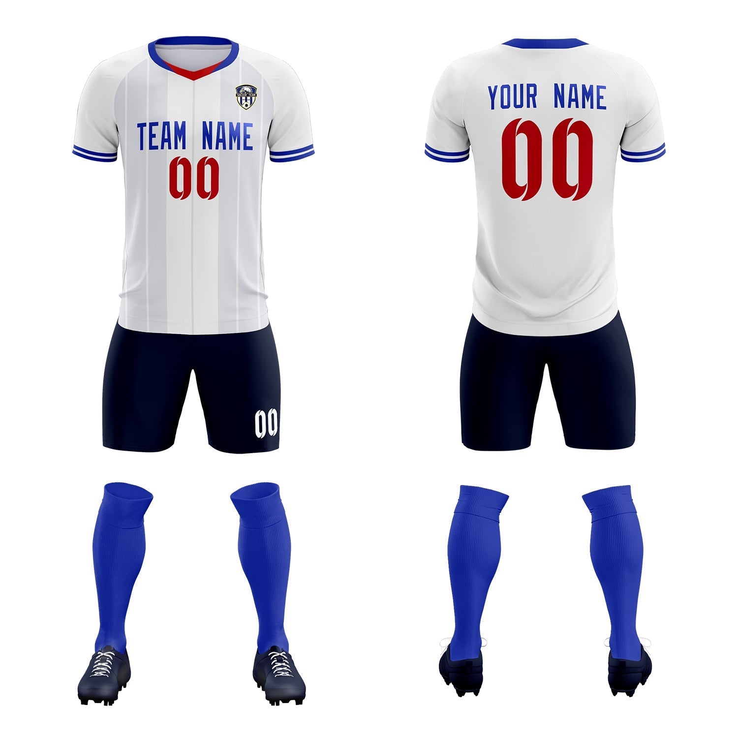Custom White Classic Striped Personalized Soccer Tops/Sets Jersey