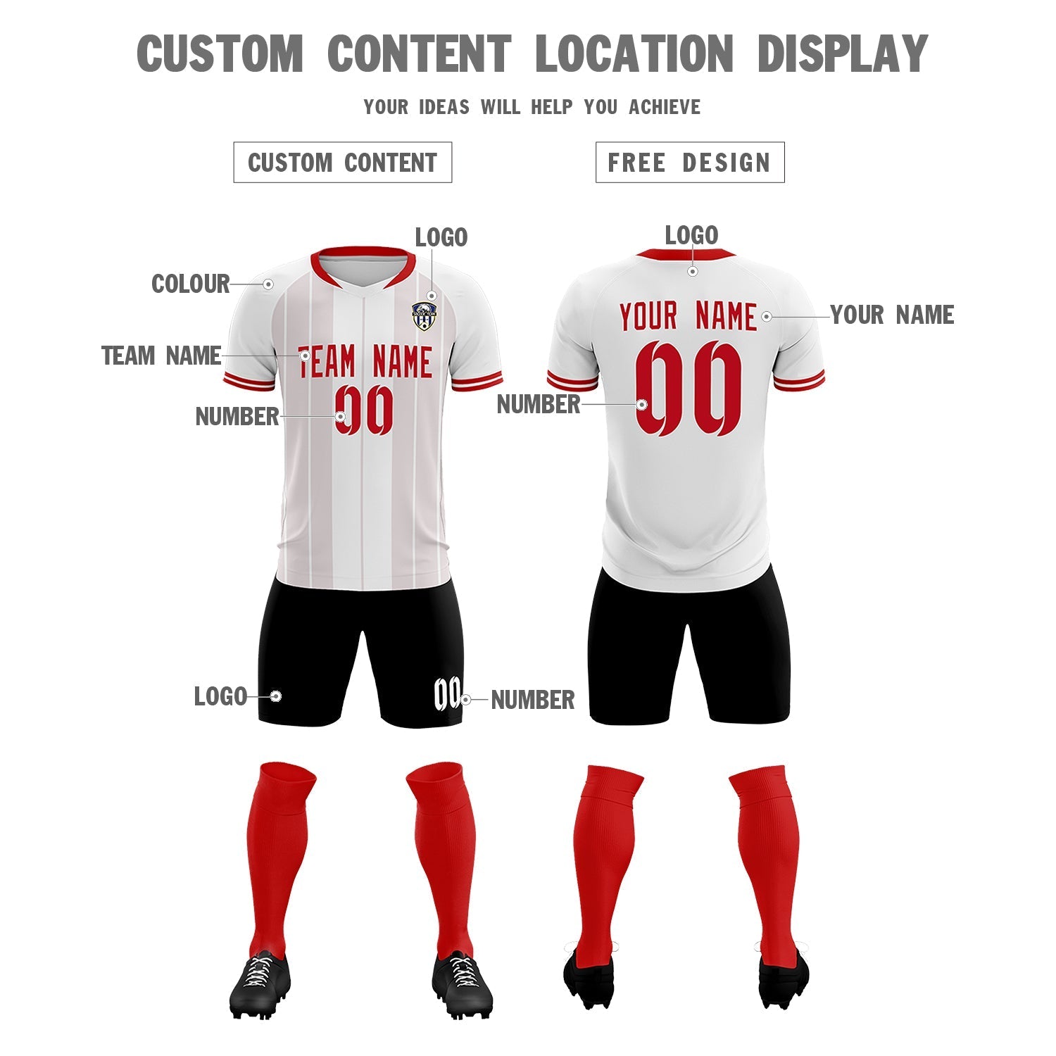 Custom White Classic Striped Personalized Soccer Tops/Sets Jersey