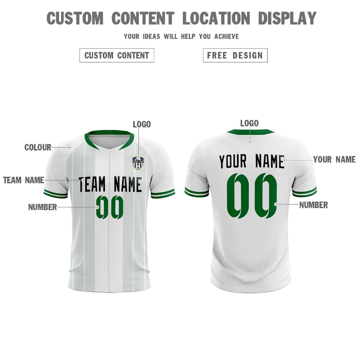 Custom White Classic Striped Personalized Soccer Tops/Sets Jersey