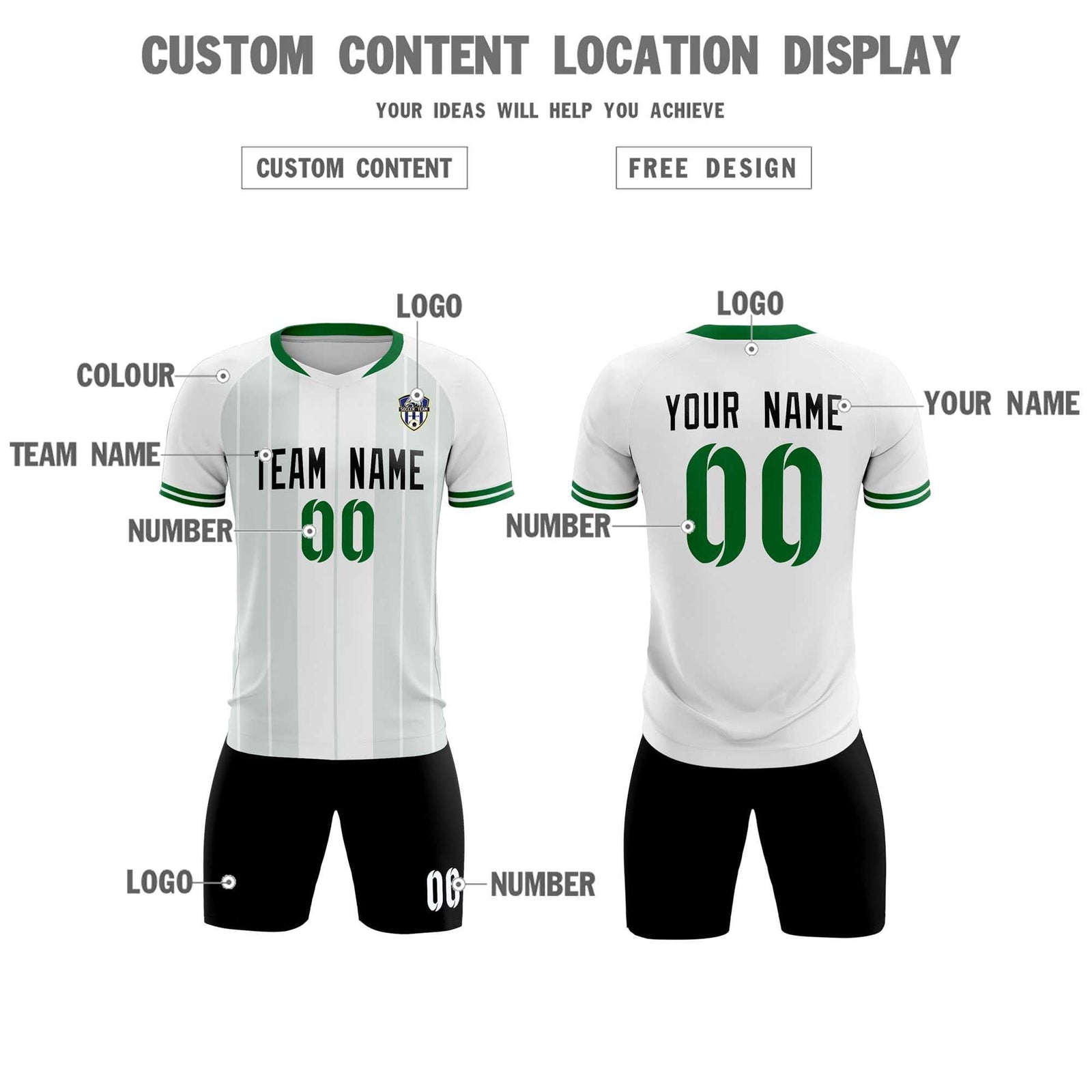 Custom White Classic Striped Personalized Soccer Tops/Sets Jersey