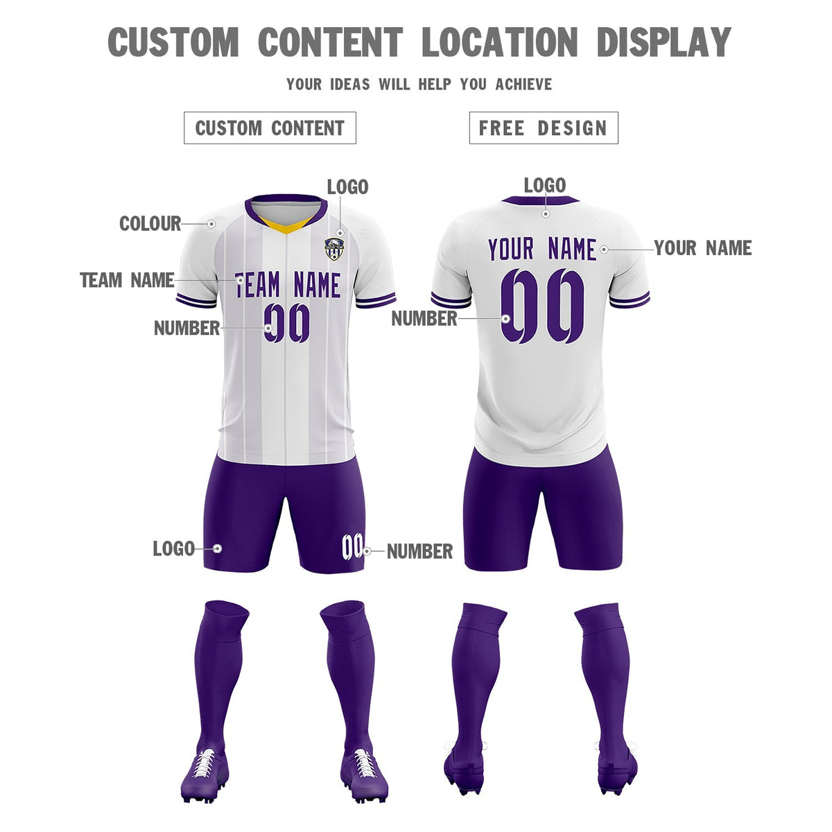 Custom White Classic Striped Personalized Soccer Tops/Sets Jersey