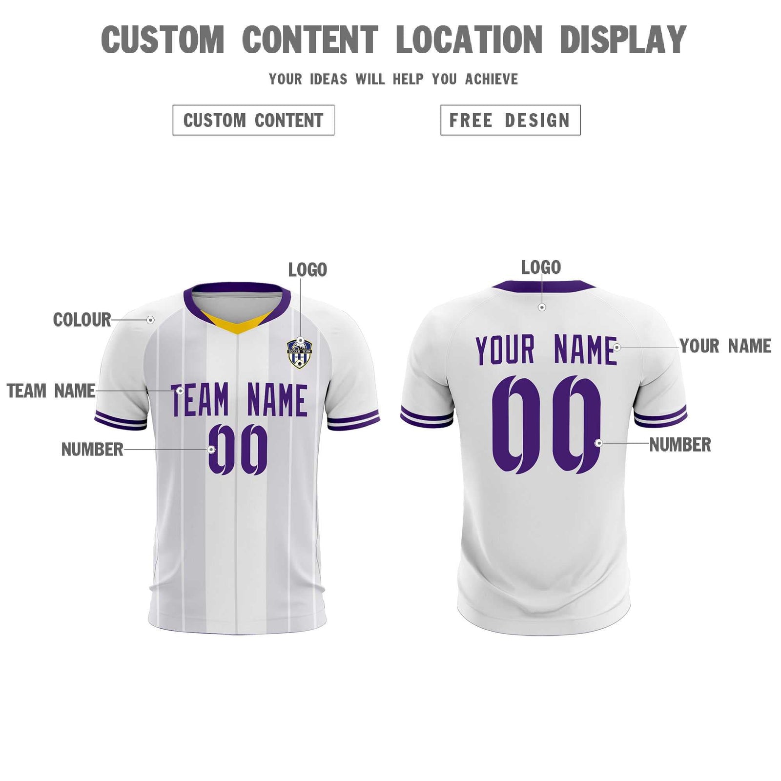 Custom White Classic Striped Personalized Soccer Tops/Sets Jersey