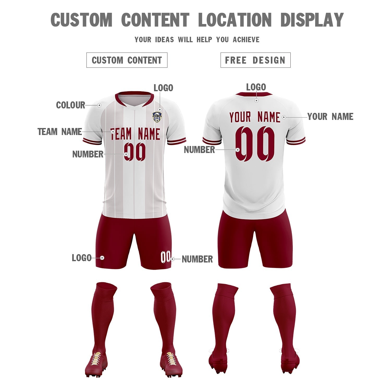 Custom White Classic Striped Personalized Soccer Tops/Sets Jersey